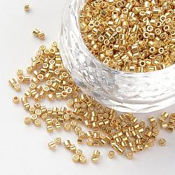 Perline di semi del cilindro della placca, taglia uniforme, colori metallici, oro, 1~1.5x1.5~2mm, Foro: 0.5 mm, su 50 g / borsa, circa 5000pcs/scatola