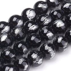 Fili di perline giada naturale, colore argento spazzolato, tinto, tondo, nero, 10mm, Foro: 0.8 mm, circa 40pcs/filo, 15.94 pollice (40.5 cm)
