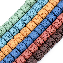 Synthetic Lava Rock Beads Strands, Dyed, Column, Mixed Color, 10x10mm, Hole: 2mm, about 39pcs/strand, 15.35 inch(39cm)