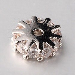 Séparateurs perles en laiton avec zircone cubique à micro-pavé, plat rond, sans cadmium et sans plomb, clair, platine, 6x2mm, Trou: 1mm