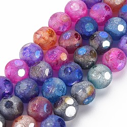 Brins de perles de verre craquelées transparentes électrolytiques, mat, cube, couleur mixte, 11.5~12.5x11.5~12.5x11.5~12.5mm, Trou: 1.6mm, Environ 32 pcs/chapelet, 14.65 pouce (37.2 cm)