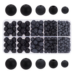 arricraft 314 Pcs Black Stone Beads, 4 Sizes Frosted Black Stone Bead Synthetic Black Stone Beads Round Loose Beads for Bracelet Necklace Anklets Jewelry Making