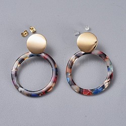 Boucles d'oreilles pendantes en acétate de cellulose (résine), avec les accessoires en laiton, poussoirs d'oreilles en plastique et poussoirs d'oreilles en laiton, anneau, colorées, 46~47mm, pin: 0.7 mm