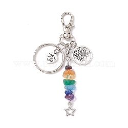 Tibetan Style Alloy Keychains, with Chakra Gemstone Chip Beads and Alloy Swivel Lobster Claw Clasps, Tree of Life, 9.7cm