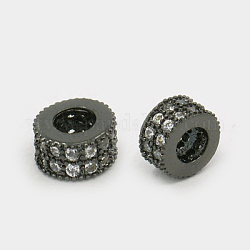Messing Zirkonia Perlen, Rondell, Metallgrau, 4x6 mm, Bohrung: 3 mm
