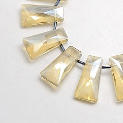 Faceted Electroplate Crystal Glass Trapezoid Beads Strands, Rainbow Color Plated, Light Goldenrod Yellow, 30x16x9mm, Hole: 1mm, about 40pcs/strand, 27.5inch