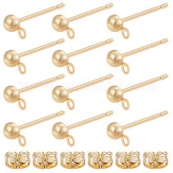 Beebeecraft 50Pcs Brass Half Round Stud Earring Findings, with Horizontal Loops & 50Pcs Friction Ear Nuts, Real 18K Gold Plated, 5.5x3x2.5mm, Hole: 1mm, Pin: 0.7~0.8mm