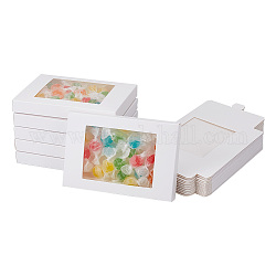 Scatole di immagazzinaggio di carta rettangolari, con finestra trasparente in plastica pvc per regalo, bianco, 12.45x8.5x1.4cm