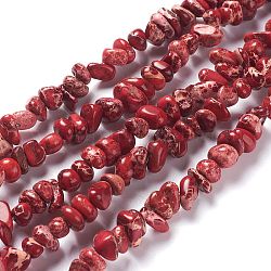 Brins de perles de jaspe impérial naturel, teinte, puces, rouge, 6~10x5~8x4~6mm, Trou: 1.2mm, Environ 79 pcs/chapelet, 15.75 pouce (40 cm)