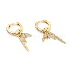 Clear Cubic Zirconia Leaf Dangle Hoop Earrings, Brass Jewelry for Women, Cadmium Free & Lead Free, Real 18K Gold Plated, 34.5mm, Pin: 0.7~1x1~1.2mm