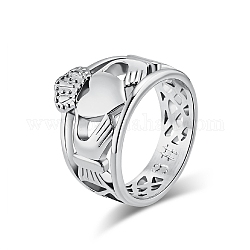 Anillos de dedo huecos de acero de titanio para hombres y mujeres., anillo claddagh con corona de corazón, color acero inoxidable, nosotros tamaño 12 (21.4 mm)