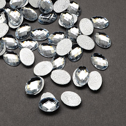 Transparent Faceted Oval Acrylic Hotfix Rhinestone Flat Back Cabochons for Garment Design, Clear, 8x10x3mm, about 2000pcs/bag
