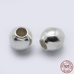 Granos del espaciador de plata de ley 925, redondo, plata, 3mm, agujero: 1~1.2 mm, aproximamente 200 unidades / 10 g