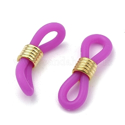 Eyeglass Holders, Glasses Rubber Loop Ends, with Brass Findings, Golden, Magenta, 20x7mm