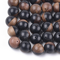 Смолы и деревянные бусы, круглые, чёрные, 15~15.5 мм, отверстие : 1.6 мм