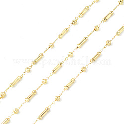 Brass Column & Round Beaded Link Chains, Unwelded, with Spool, Golden, 3x2.5mm, 8x2.5mm