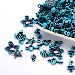 Assortiment de perles acryliques de style antique, pour la fabrication de bijoux, formes mixtes, Dodger bleu, 8~25x7~15x4~15mm, Trou: 1~3mm