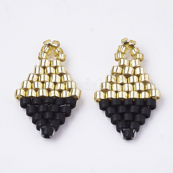 Miyuki & toho perles de rocaille japonaises, pendentifs faits à la main, motif de losange métier à tisser, noir, 17x10x2mm, Trou: 1.5mm