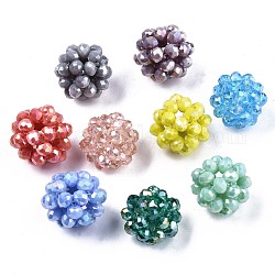 Perle tessute rotonde di vetro galvanico, perline a grappolo, ab colore placcato, sfaccettato, colore misto, 15.5~17mm, Foro: 2 mm, perline: 4x3.5 mm
