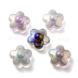 Perlas de acrílico transparentes iridiscentes arco iris chapado uv, dos tonos, flor, color mezclado, 17x17x9mm, agujero: 2.7 mm