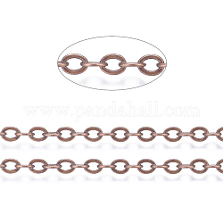 Flache ovale Kabelketten aus Messing, ungeschweißte, mit Spule, Cadmiumfrei und Nickel frei und Bleifrei, Rotkupfer, 3.3x2.6x0.5 mm, ca. 301.83 Fuß (92m)/Rolle