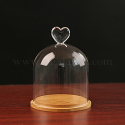 Couvercle de dôme en verre à haute teneur en borosilicate, vitrine décorative coeur, terrarium cloche cloche avec base en bois, clair, 100x130mm
