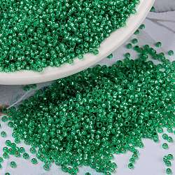 Perles rocailles miyuki rondes, Perles de rocaille japonais, 15/0, (rr646) teinte vert menthe foncé argenté albâtre, 1.5mm, Trou: 0.7mm, environ 5555 pcs/10 g