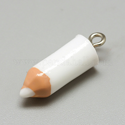 Pendentifs en résine, avec les accessoires en fer, crayon, blanc, 23~25x7.5mm, Trou: 1.8mm