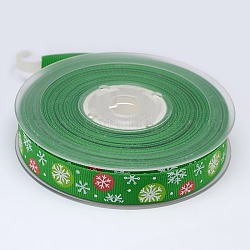 Navidad copo de nieve de la cinta grosgrain impreso para el paquete de regalo de Navidad, verde, 1 pulgada (25 mm), aproximamente 100yards / rodillo (91.44 m / rollo)