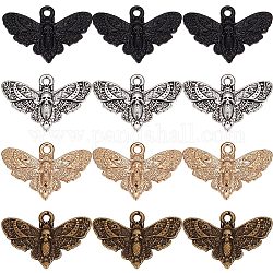 SUNNYCLUE 80Pcs 4 Colors Tibetan Style Alloy Pendants, Butterfly with Skull Charm, Mixed Color, 13.5x20x2mm, Hole: 1.4mm, 20pcs/color