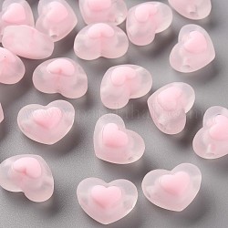 Abalorios de acrílico transparentes, esmerilado, talón en grano, corazón, rosa, 13x17x9.5mm, agujero: 2.5 mm