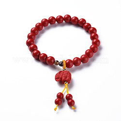 Elefanten Zinnober Mala Perlenarmbänder, buddhistischen Schmuck, Stretch-Armbänder, rot, Innendurchmesser: 2-1/8 Zoll (5.5 cm)