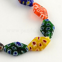 Rhombus Handmade Millefiori Glass Beads Strands, Mixed Color, 18x12x4mm, Hole: 1mm, about 21pcs/strand, 14.5 inch