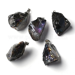 Pendentifs en quartz de cristal naturel brut de galvanoplastie brute, avec pression en alliage de ton platine sur les bails, pépites, noir, 17~34x17~24x11.5~18mm, Trou: 5.5x4.5mm