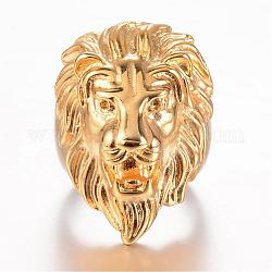 Revestimiento iónico (ip) 304 anillas de acero inoxidable, anillos de banda ancha, león, tamaño de 8~13, dorado, 18~23mm