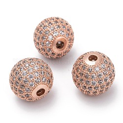 Messing Zirkonia Perlen, Runde, Roségold, 12 mm, Bohrung: 2 mm
