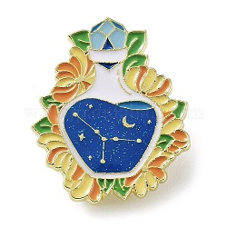 Blume heilige Vase Krebs Emaille Pins, Goldene Brosche aus Zinklegierung für Rucksackkleidung, Sternbild-Themenabzeichen für Frauen, Blau, 32x26 mm