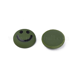 アクリルエナメルカボション  笑顔の模様とフラットラウンド  ダークオリーブグリーン  20x6.5mm