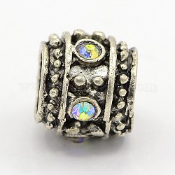 Alloy Grade A Rhinestone European Beads, Large Hole Beads, Rondelle, Antique Silver Metal Color, Light Amethyst AB, 8.5x10mm, Hole: 5mm