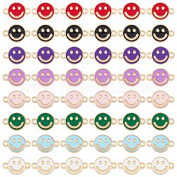 SUPERFINDINGS 64Pcs 8 Colors Alloy Enamel Connector Charms, Flat Round Links with Hollow Smiling Face, Light Gold, Mixed Color, 17.5x11.5x1.5mm, Hole: 1.8mm, 8pcs/color