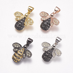 Brass Micro Pave Cubic Zirconia Pendants, Bees, Mixed Color, 16.5x16x4mm, Hole: 3x4mm