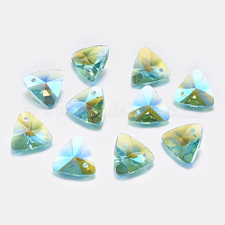 Encantos de rhinestone facetados, imitación de cristal austriaco, triángulo, aguamarina, 11x12x6mm, agujero: 1.2 mm