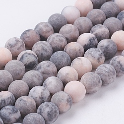 Chapelets de perles de jaspe zèbre rose naturel, mat, ronde, 6mm, Trou: 0.8mm, Environ 63 pcs/chapelet, 15.3 pouce (39 cm)