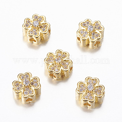 Perles de placage en laiton avec zircone cubique de micro pave, fleur, véritable 18k plaqué or, couleur mixte, couleur mixte, 8x5mm, Trou: 1.5mm