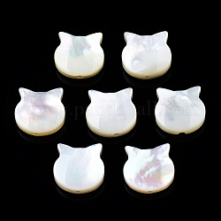 Perles de coquillage blanc naturel, tête de chat, 10x10x3.5mm, Trou: 0.9mm