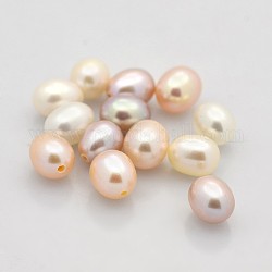 Perlas naturales abalorios de agua dulce cultivadas, medio-perforado, arroz, aaa grado, color mezclado, 8x6~6.5mm, agujero: 1 mm