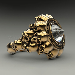 Массивное кольцо на палец с кристаллами и стразами, готическое кольцо из сплава черепа для женщин, античное золото , размер США 7 (17.3 мм)