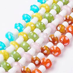 Chapelets de perles vernissées manuelles, champignons, couleur mixte, 11.5~14.5x9~11mm, Trou: 1mm, environ 25pc / brin, 13.54 pouce (34.4 cm)