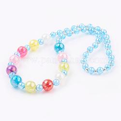 Bambini collane, con perle di ferro tono platino e perle acriliche colorate, cielo azzurro, 17.3 pollice (44 cm)