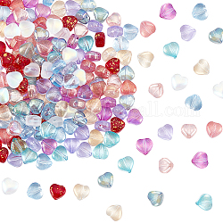 Pandahall elite 200pcs 10 couleurs perles de verre peintes à la bombe transparentes, cœur, couleur mixte, 6x6x4mm, Trou: 0.7mm, 10 pcs / couleur